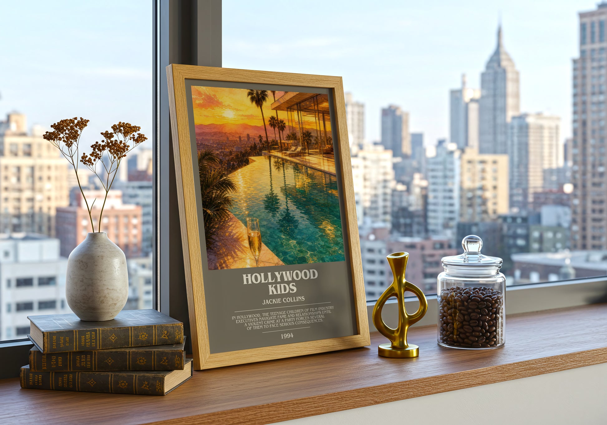 Hollywood Kids bookish print framed by window – literary home decor