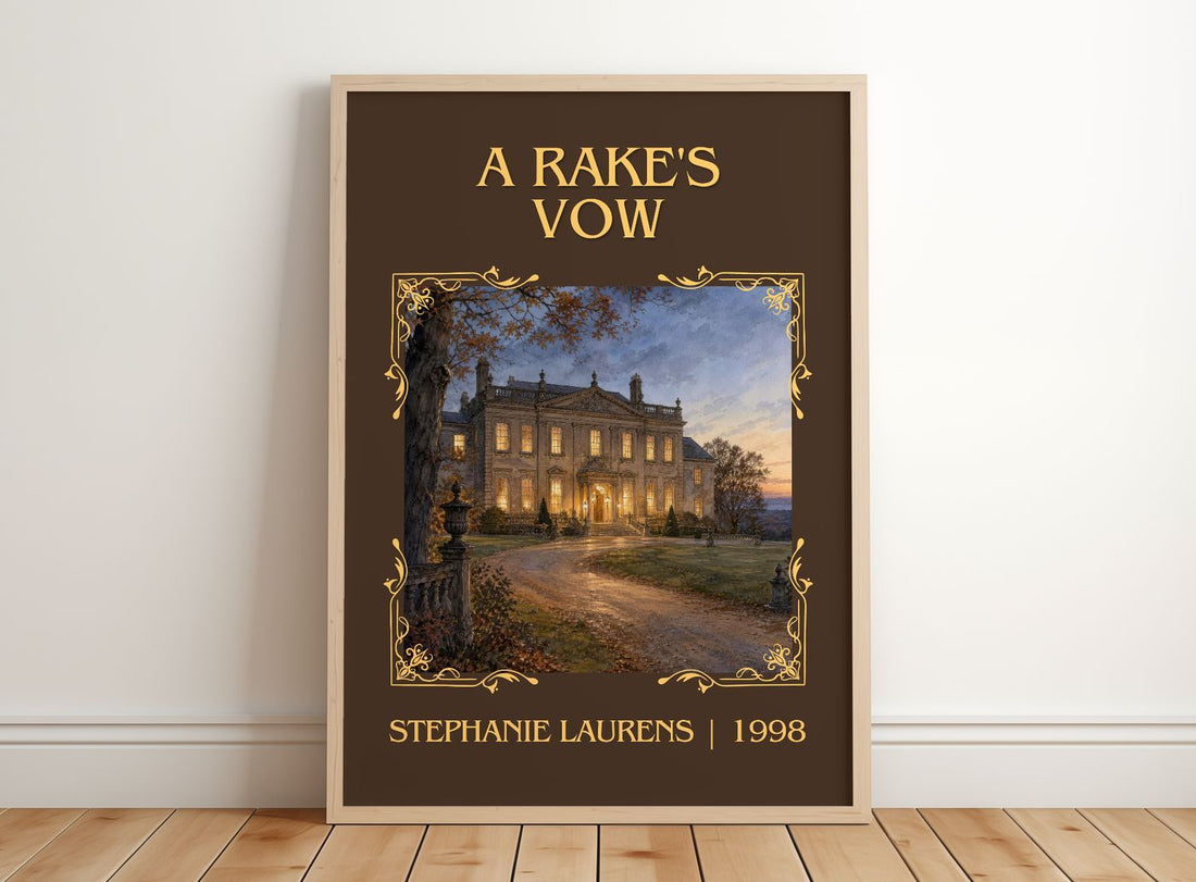 A Rake's Vow Classic Book Art Print by Stephanie Laurens – framed print leaning on a wooden floor