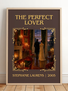 The Perfect Lover Classic Book Art Print by Stephanie Laurens – framed print leaning on a wooden floor