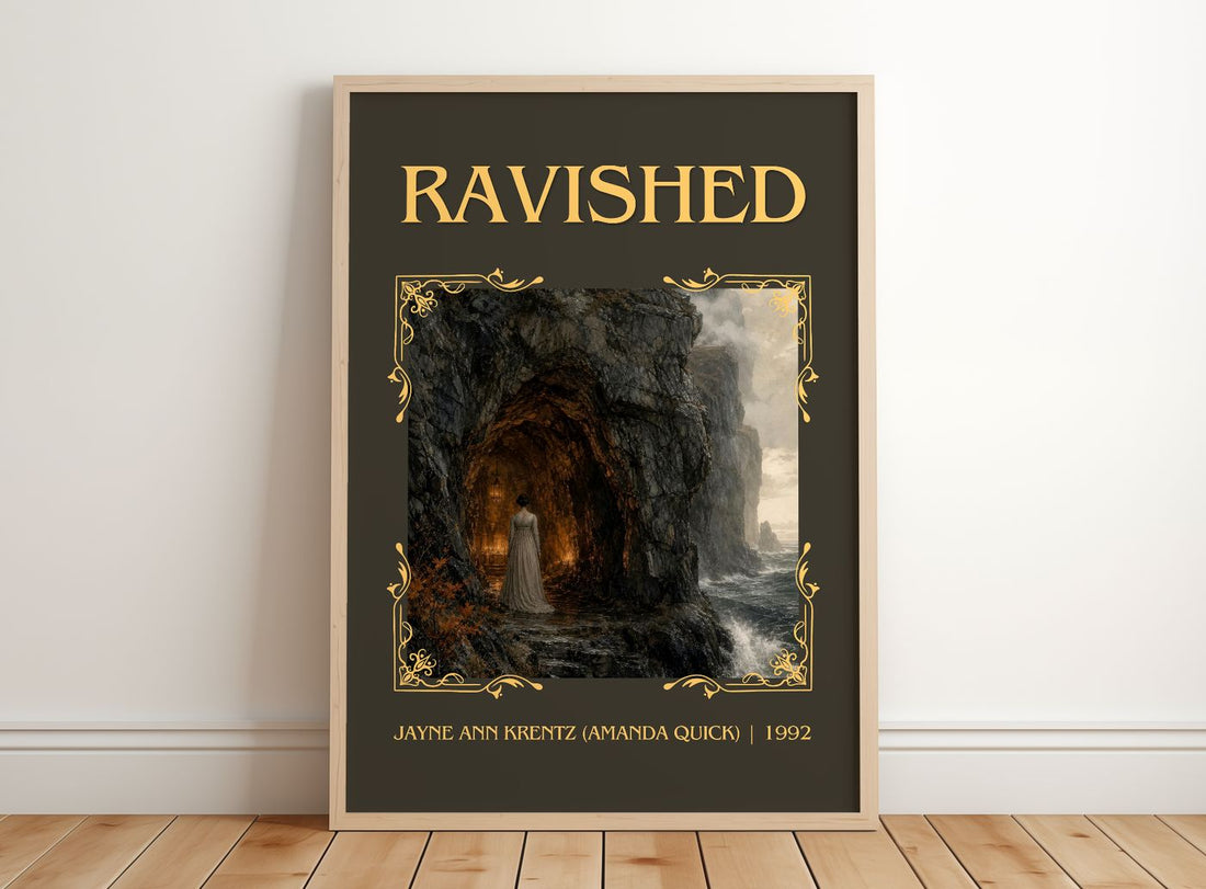 Ravished Classic Book Art Print by Jayne Ann Krentz (Amanda Quick) – framed print leaning on a wooden floor