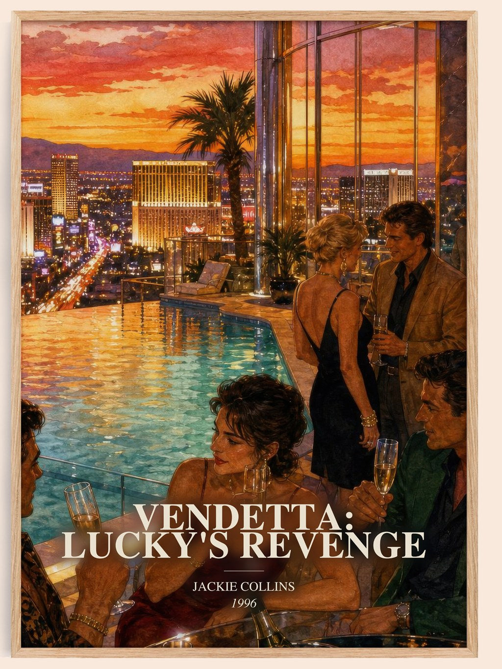 Vendetta: Lucky'S Revenge watercolour book poster by Jackie Collins – framed literary art print