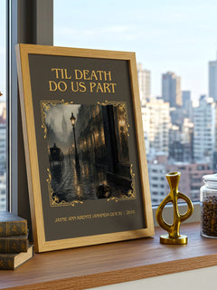 'Til Death Do Us Part Classic Book Art Print by J. Quick) – framed print on a city-view windowsill