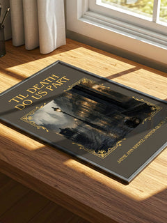 'Til Death Do Us Part Classic Book Art Print by J. Quick) – print on a sunlit desk