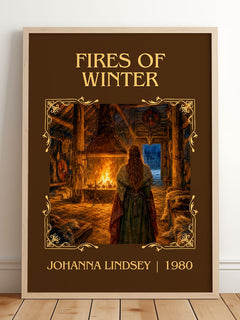 Fires of Winter Classic Book Art Print by Johanna Lindsey – framed print leaning on a wooden floor