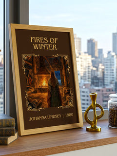 Fires of Winter Classic Book Art Print by Johanna Lindsey – framed print on a city-view windowsill