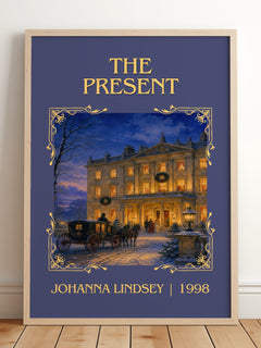 The Present Classic Book Art Print by Johanna Lindsey – framed print leaning on a wooden floor
