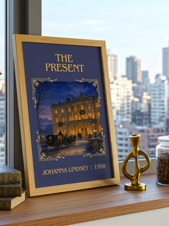 The Present Classic Book Art Print by Johanna Lindsey – framed print on a city-view windowsill