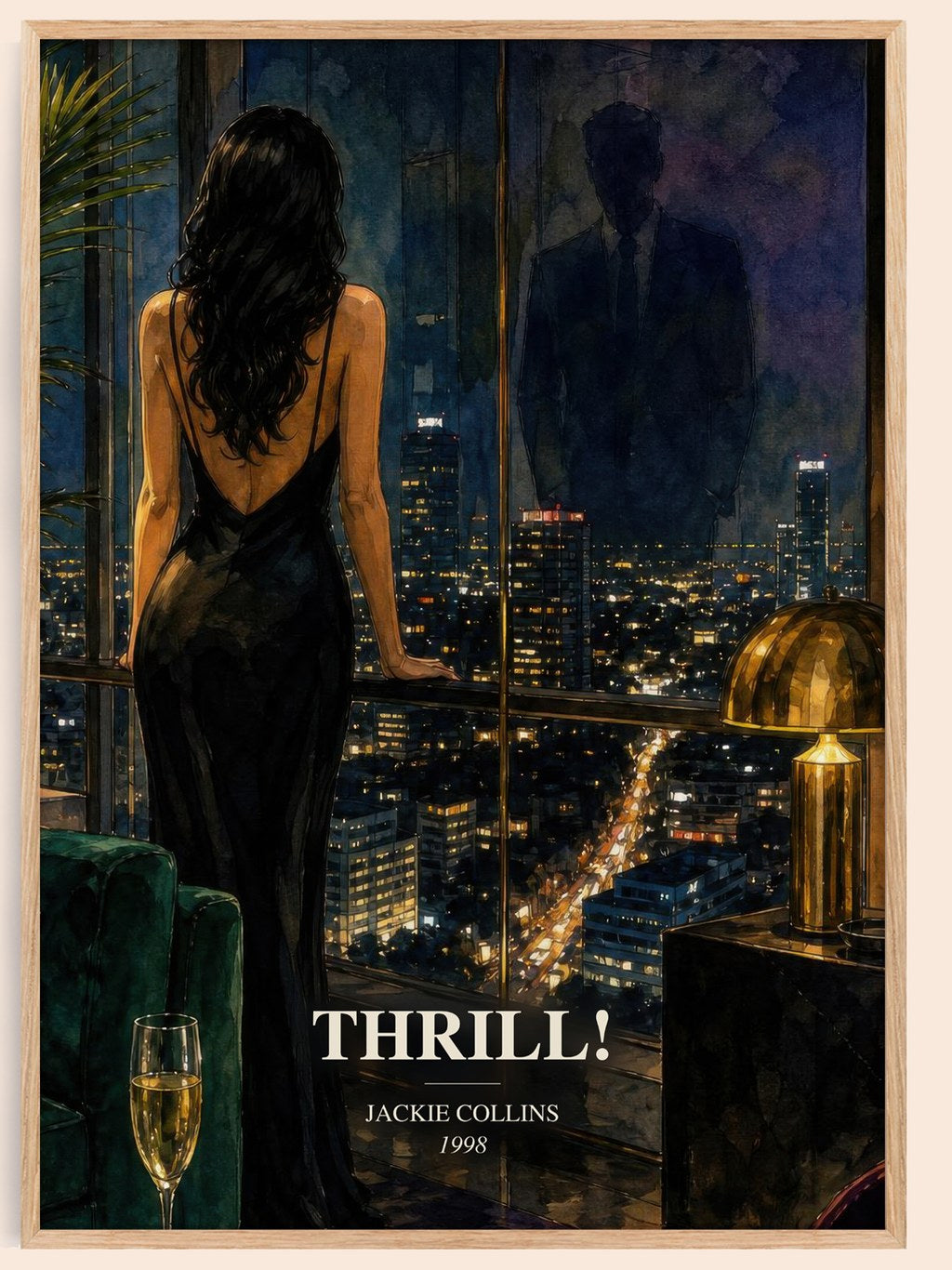 Thrill! watercolour book poster by Jackie Collins – framed literary art print