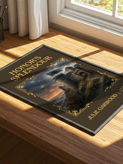 Honor's Splendour Classic Book Art Print by Julie Garwood – print on a sunlit desk
