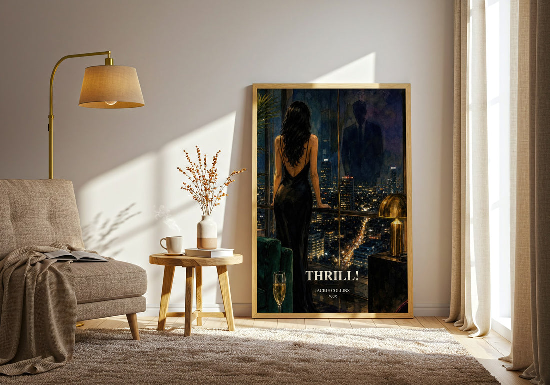 Thrill! watercolour print in frame leaning in hallway – romance wall art (mockup)