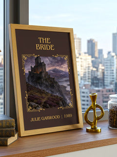 The Bride Classic Book Art Print by Julie Garwood – framed print on a city-view windowsill
