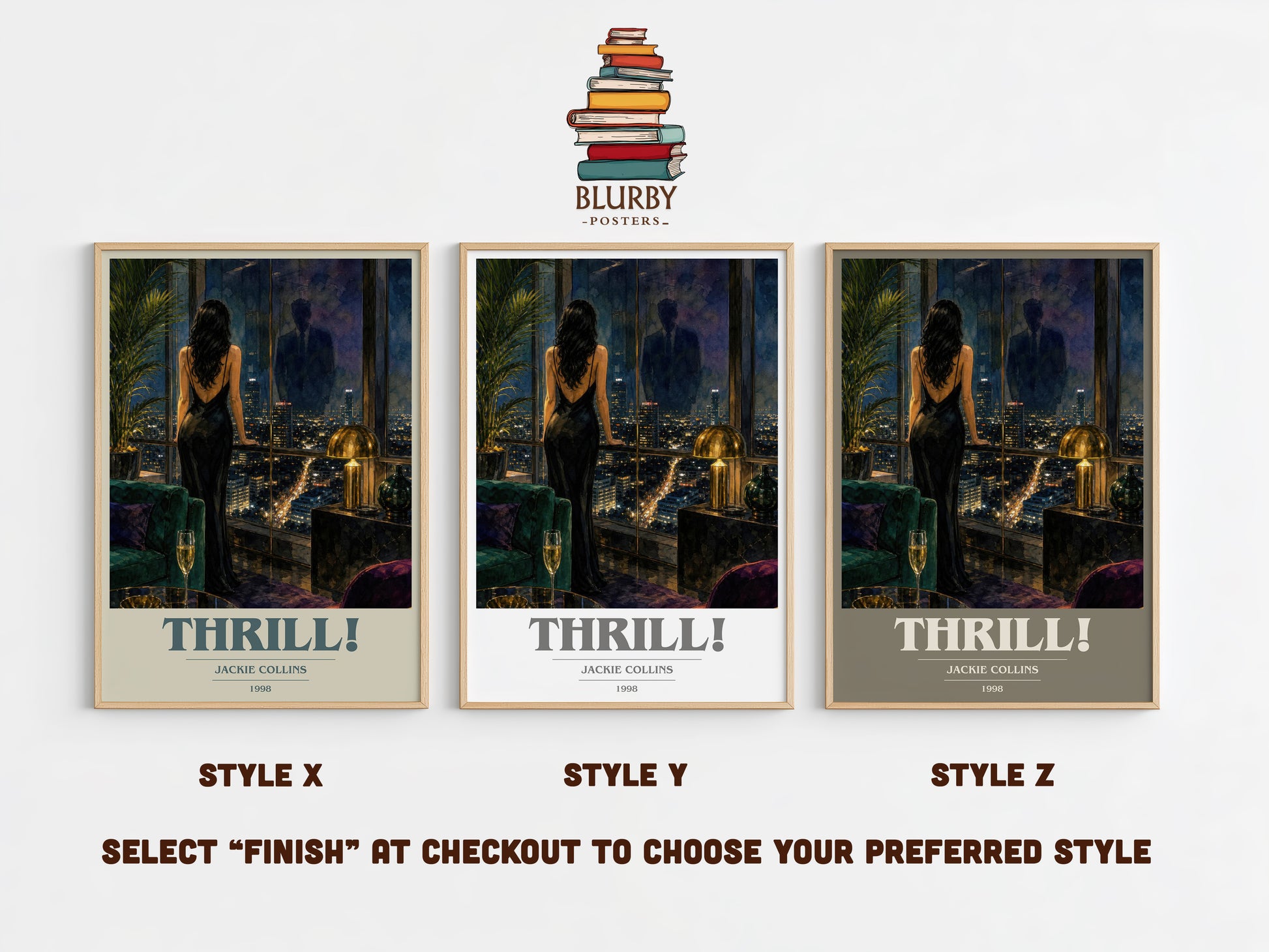 Thrill! book cover print in frame leaning in hallway – romance wall art