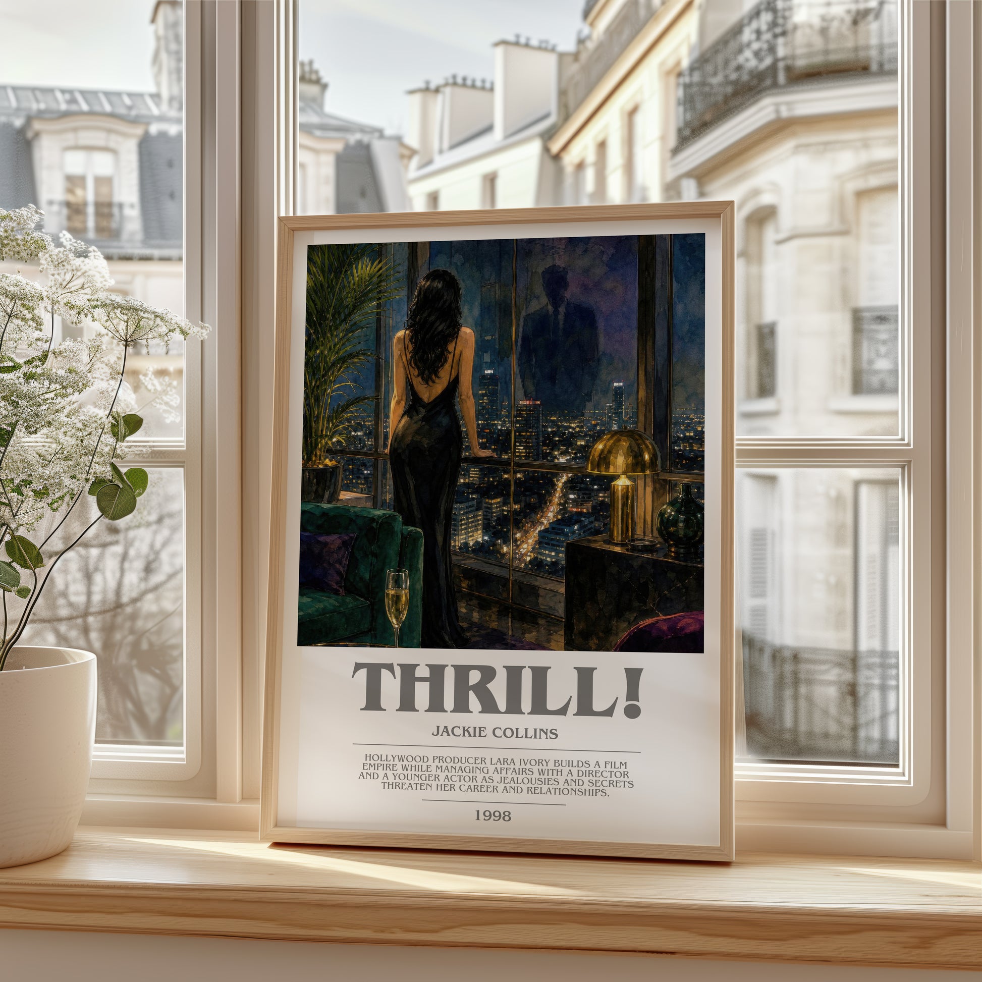 Thrill! bookish poster colour and style options – Jackie Collins book art