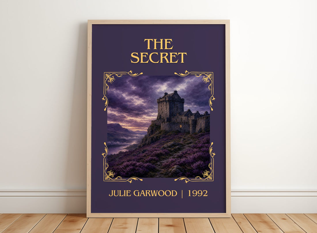 The Secret Classic Book Art Print by Julie Garwood – framed print leaning on a wooden floor