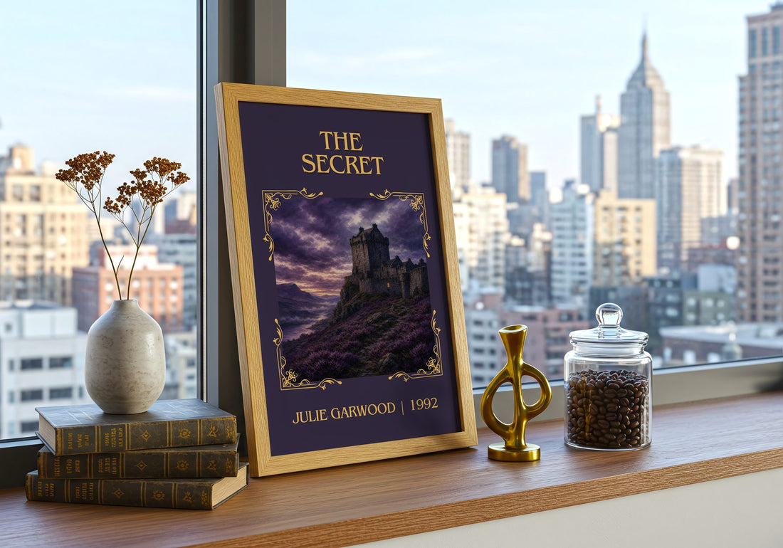 The Secret Classic Book Art Print by Julie Garwood – framed print on a city-view windowsill