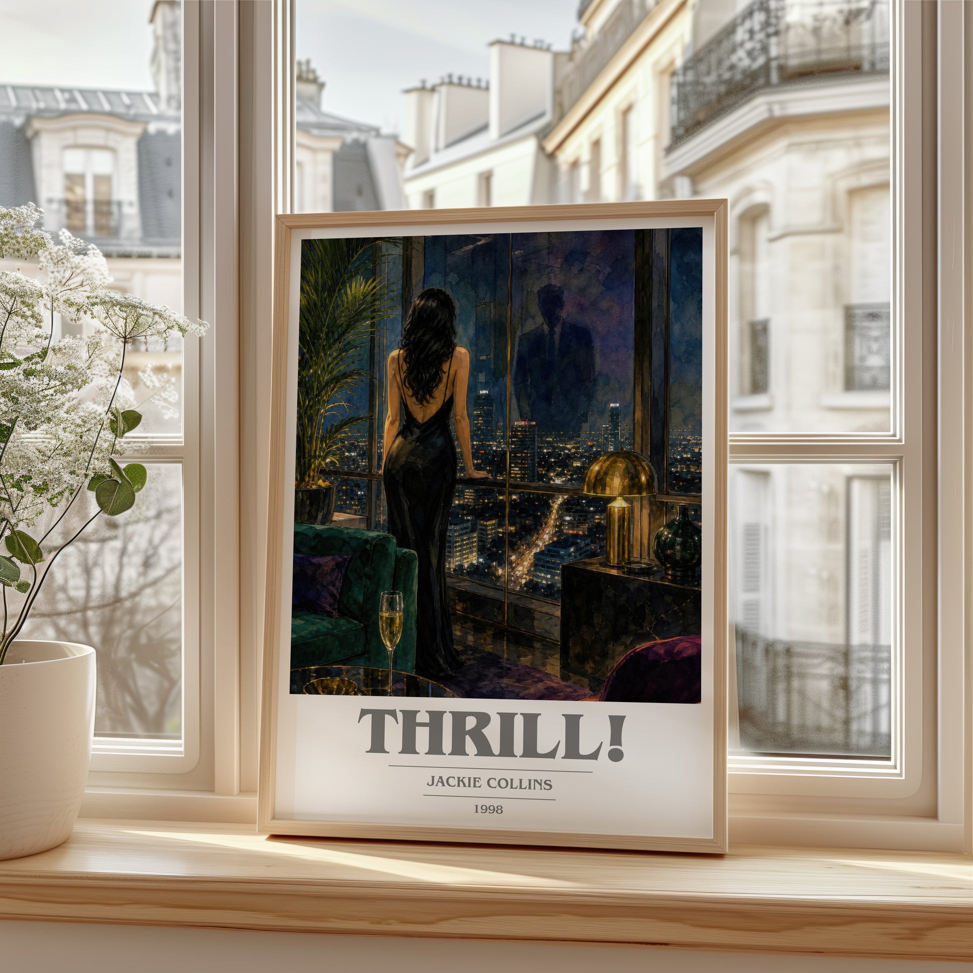 Thrill! book cover poster colour and style options – Jackie Collins book art