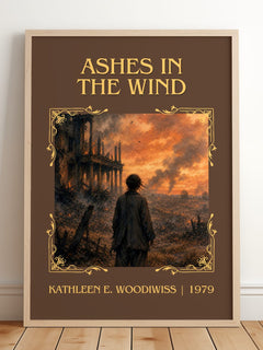 Ashes in the Wind Classic Book Art Print by Kathleen E. Woodiwiss – framed print leaning on a wooden floor