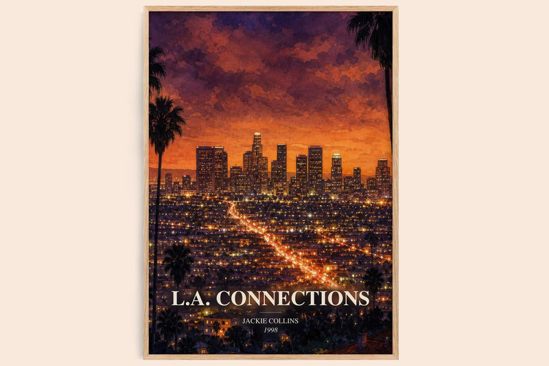 L.A. Connections watercolour book poster by Jackie Collins – framed literary art print