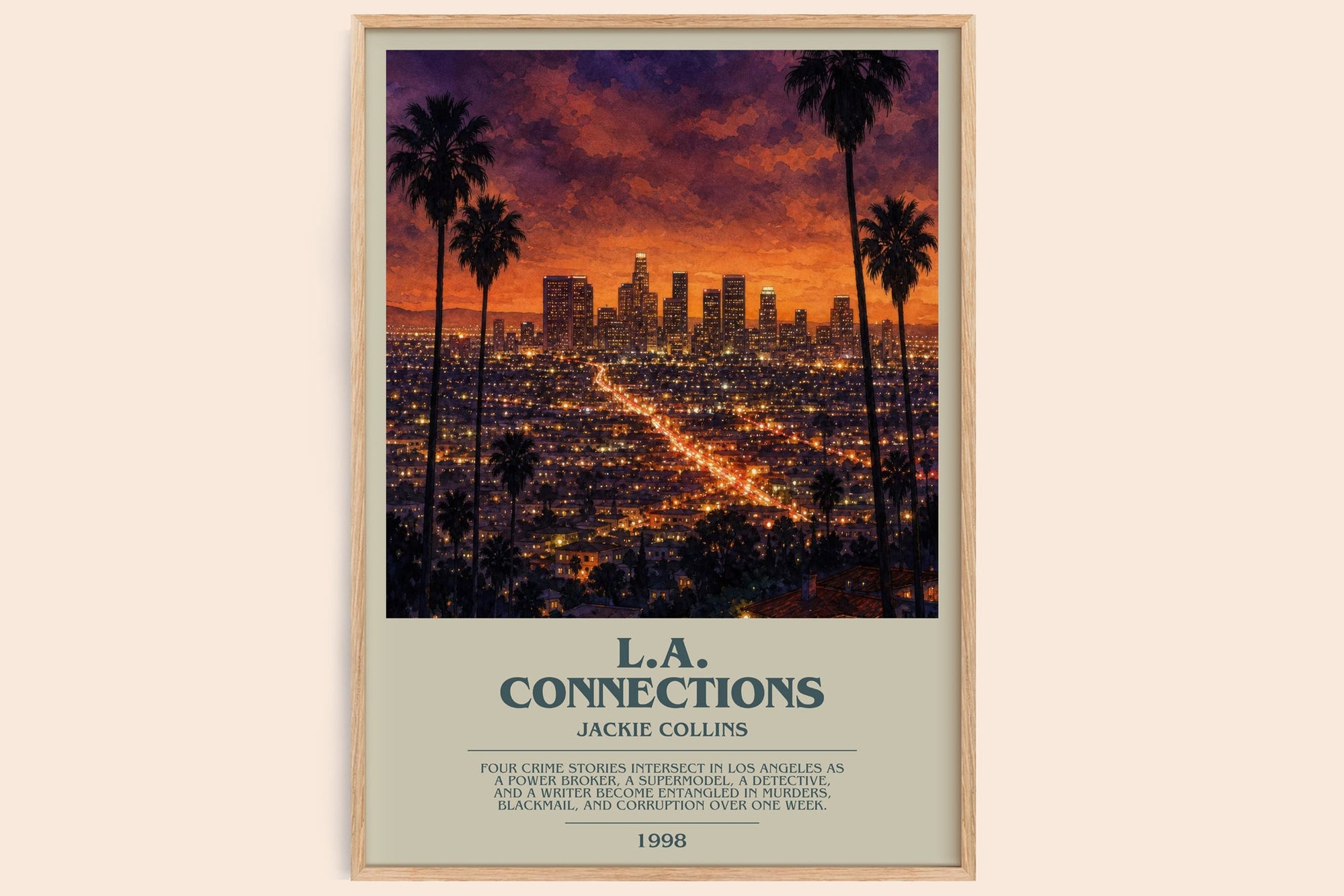 L.A. Connections bookish book poster by Jackie Collins – framed literary art print