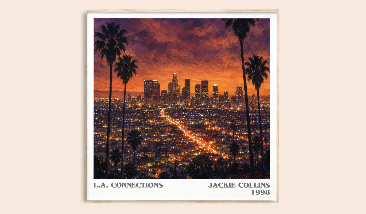 L.A. Connections literary book poster by Jackie Collins – framed literary art print
