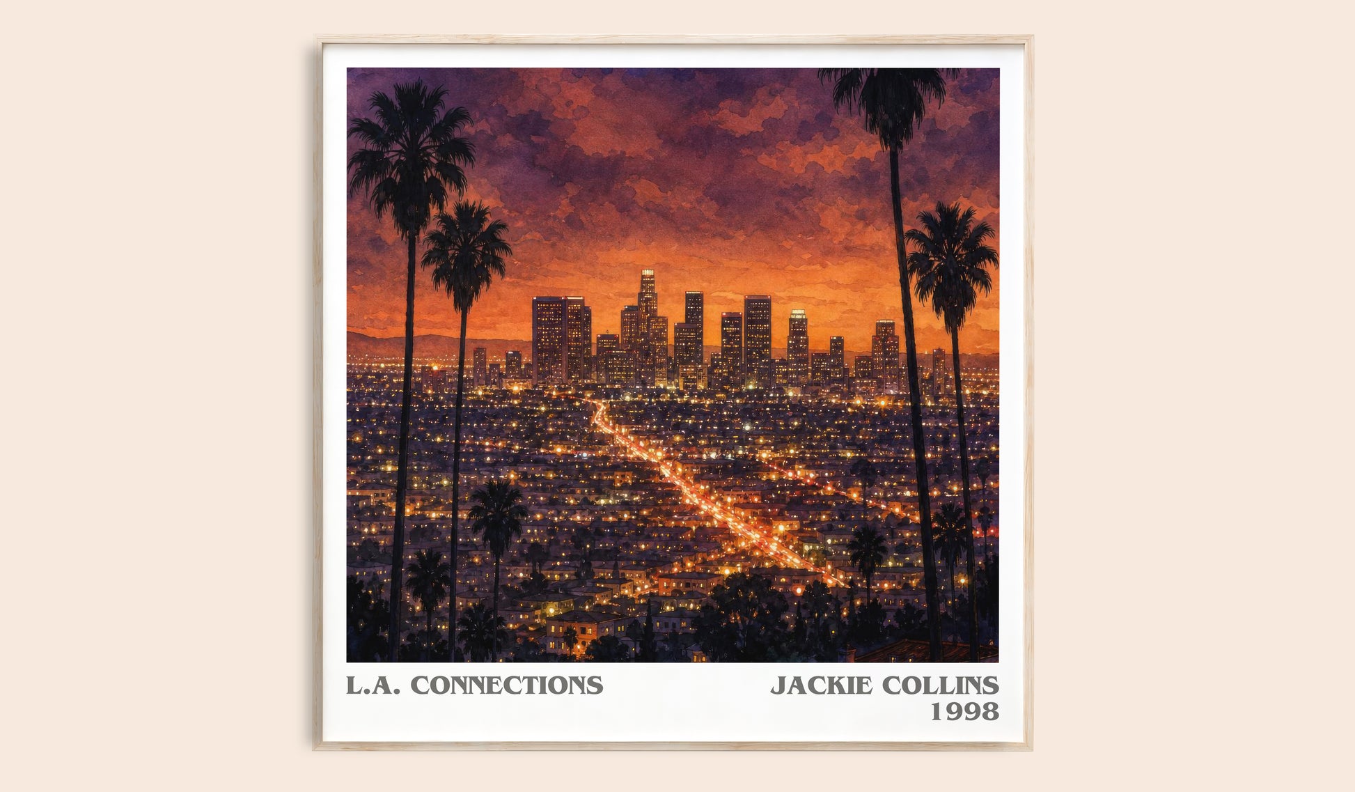 L.A. Connections literary book poster by Jackie Collins – framed literary art print