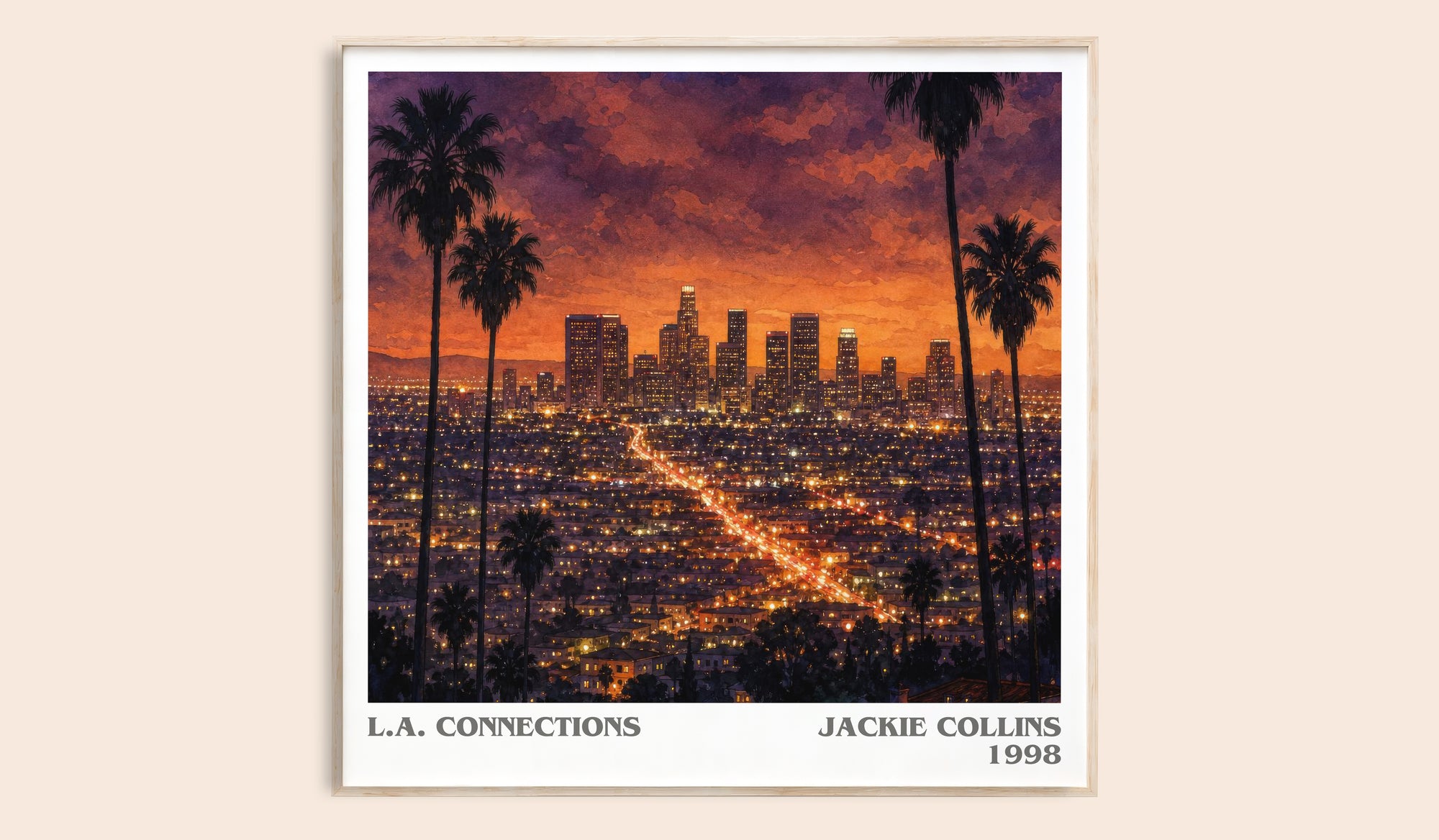 L.A. Connections literary book poster by Jackie Collins – framed literary art print