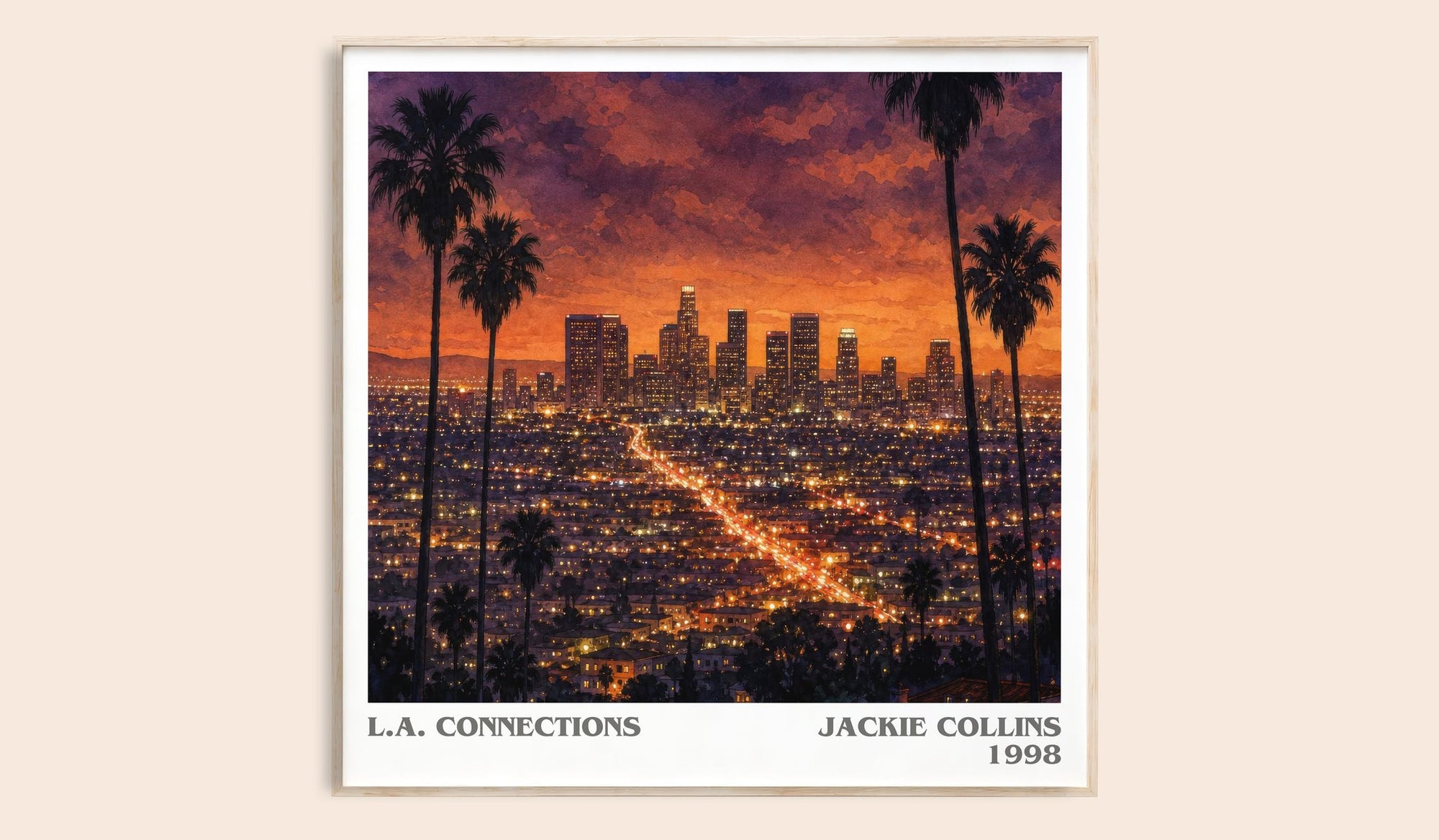 L.A. Connections literary book poster by Jackie Collins – framed literary art print