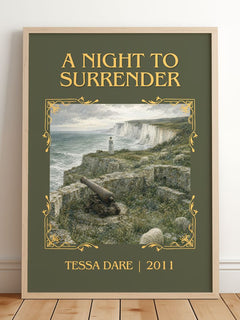 A Night to Surrender Classic Book Art Print by Tessa Dare – framed print leaning on a wooden floor