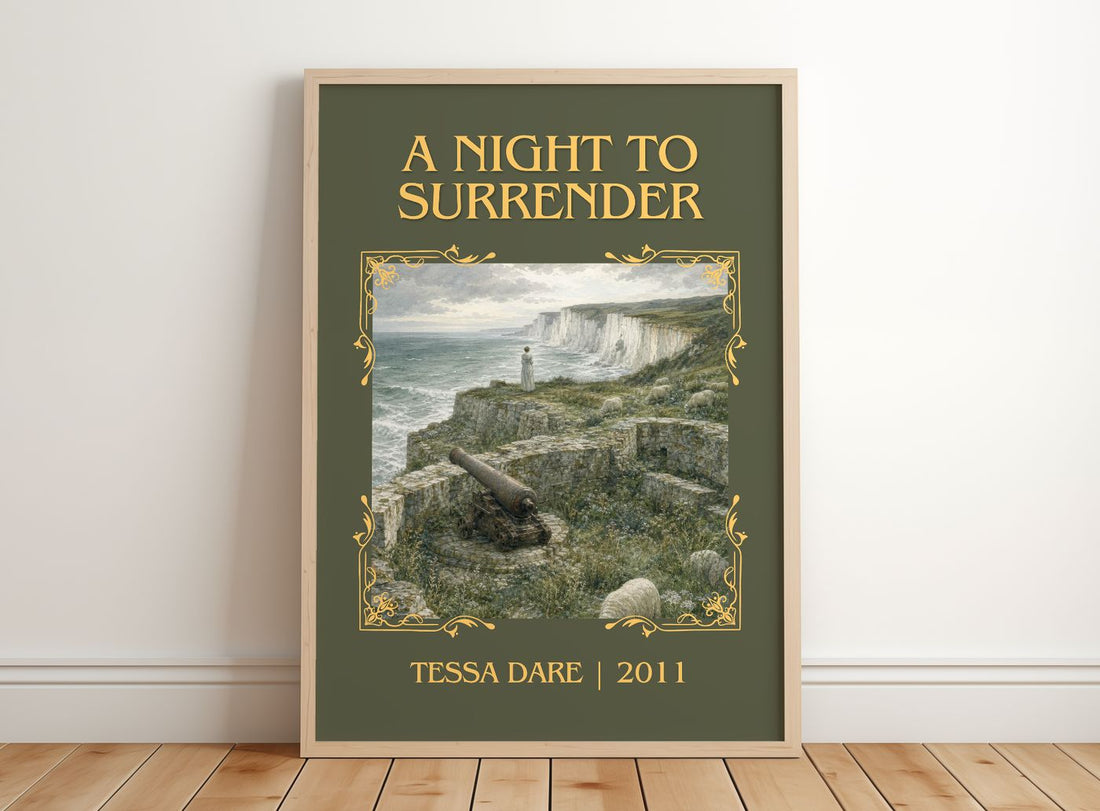 A Night to Surrender Classic Book Art Print by Tessa Dare – framed print leaning on a wooden floor