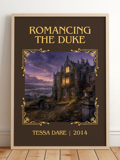 Romancing the Duke Classic Book Art Print by Tessa Dare – framed print leaning on a wooden floor