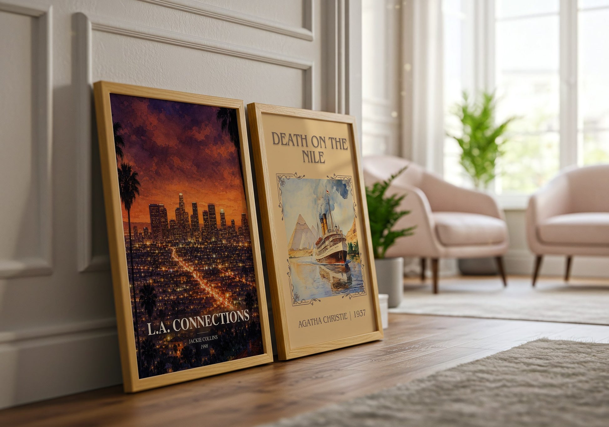 L.A. Connections watercolour print framed by window – literary home decor