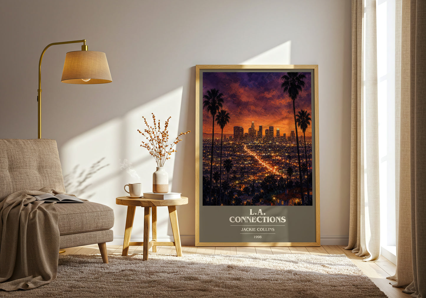 L.A. Connections book cover print on bookshelf – Jackie Collins fan gift
