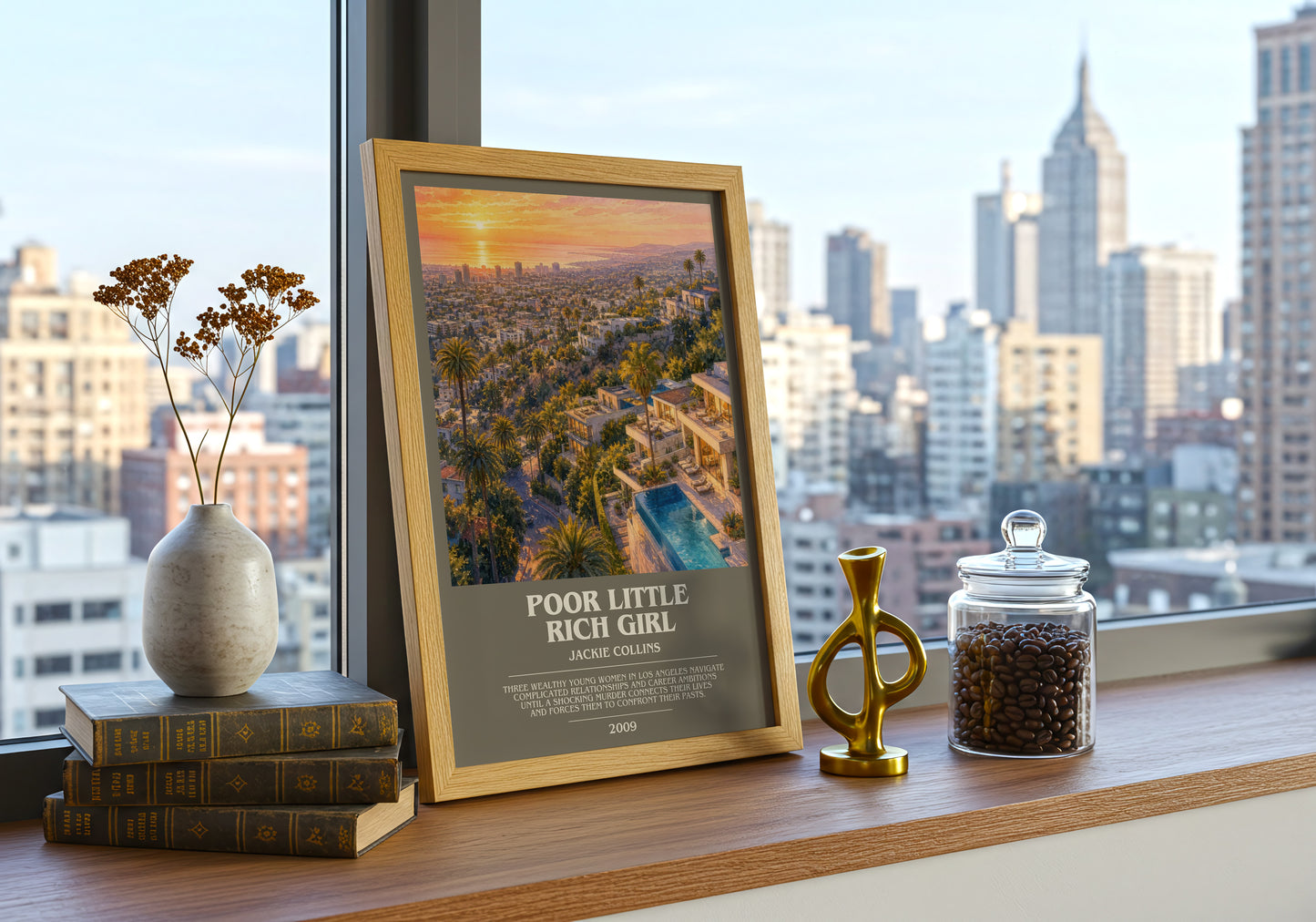Poor Little Rich Girl bookish print framed by window – literary home decor