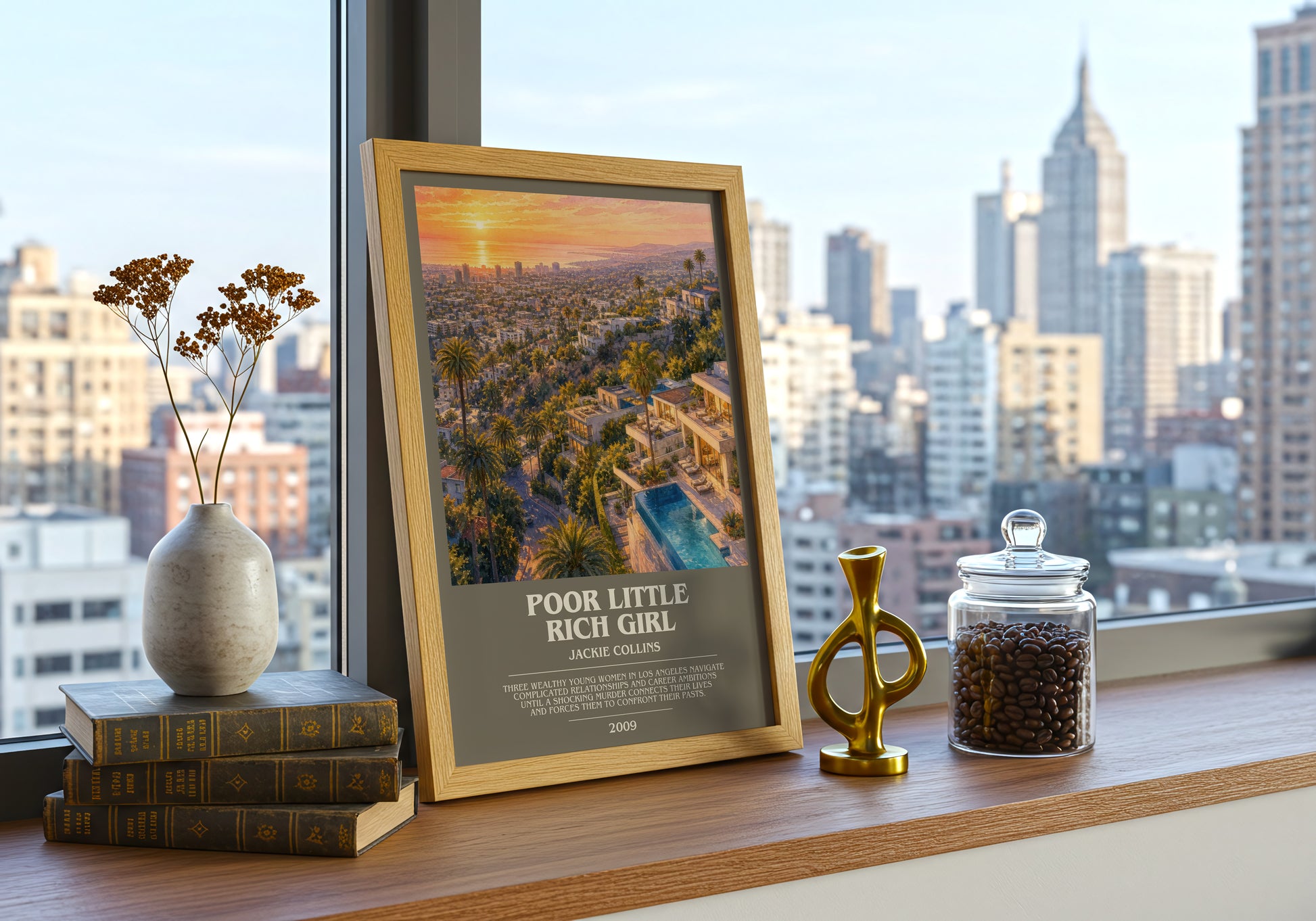 Poor Little Rich Girl bookish print framed by window – literary home decor