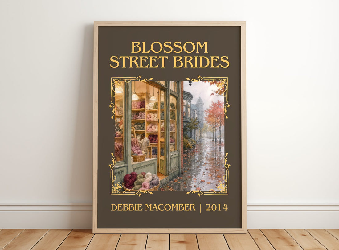 Blossom Street Brides Classic Book Art Print by Debbie Macomber – framed print leaning on a wooden floor