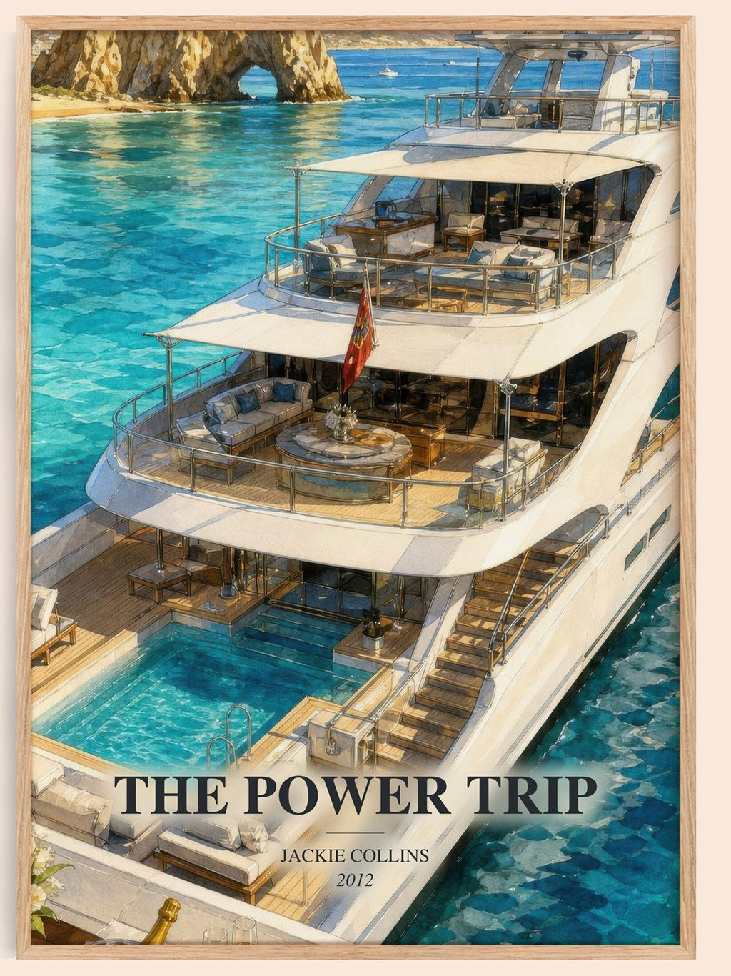 The Power Trip watercolour book poster by Jackie Collins – framed literary art print