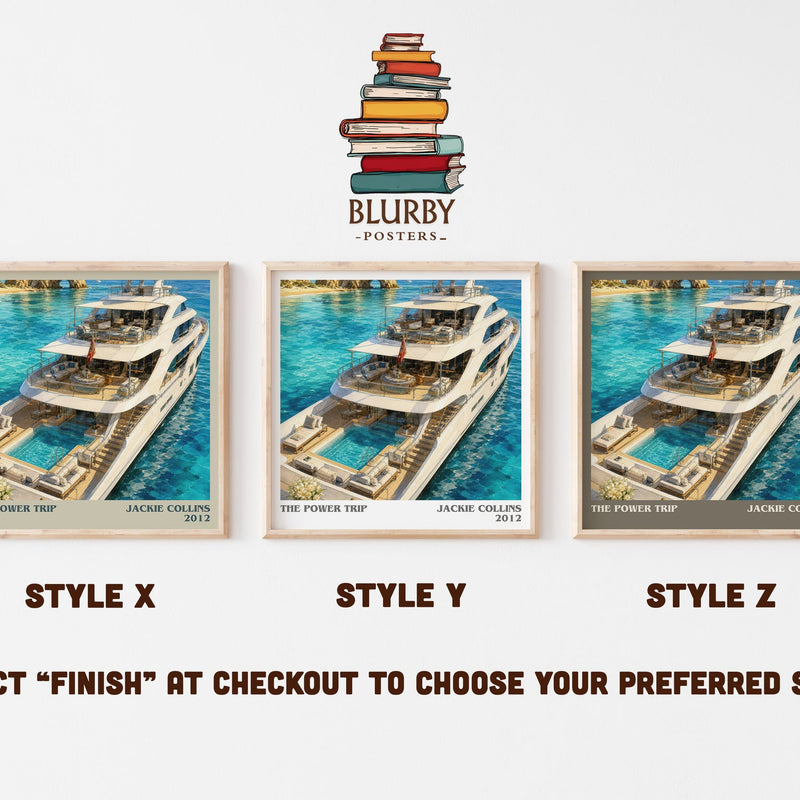 The Power Trip literary print in frame leaning in hallway – contemporary fiction wall art