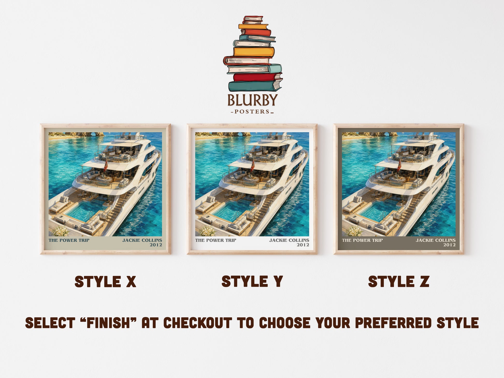 The Power Trip literary print in frame leaning in hallway – contemporary fiction wall art