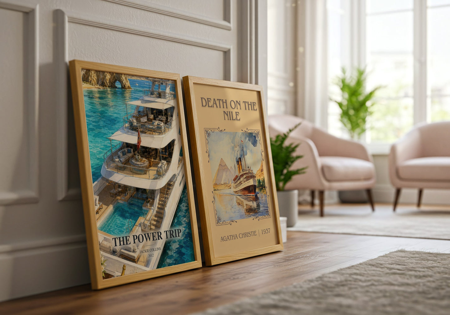The Power Trip watercolour print framed by window – literary home decor