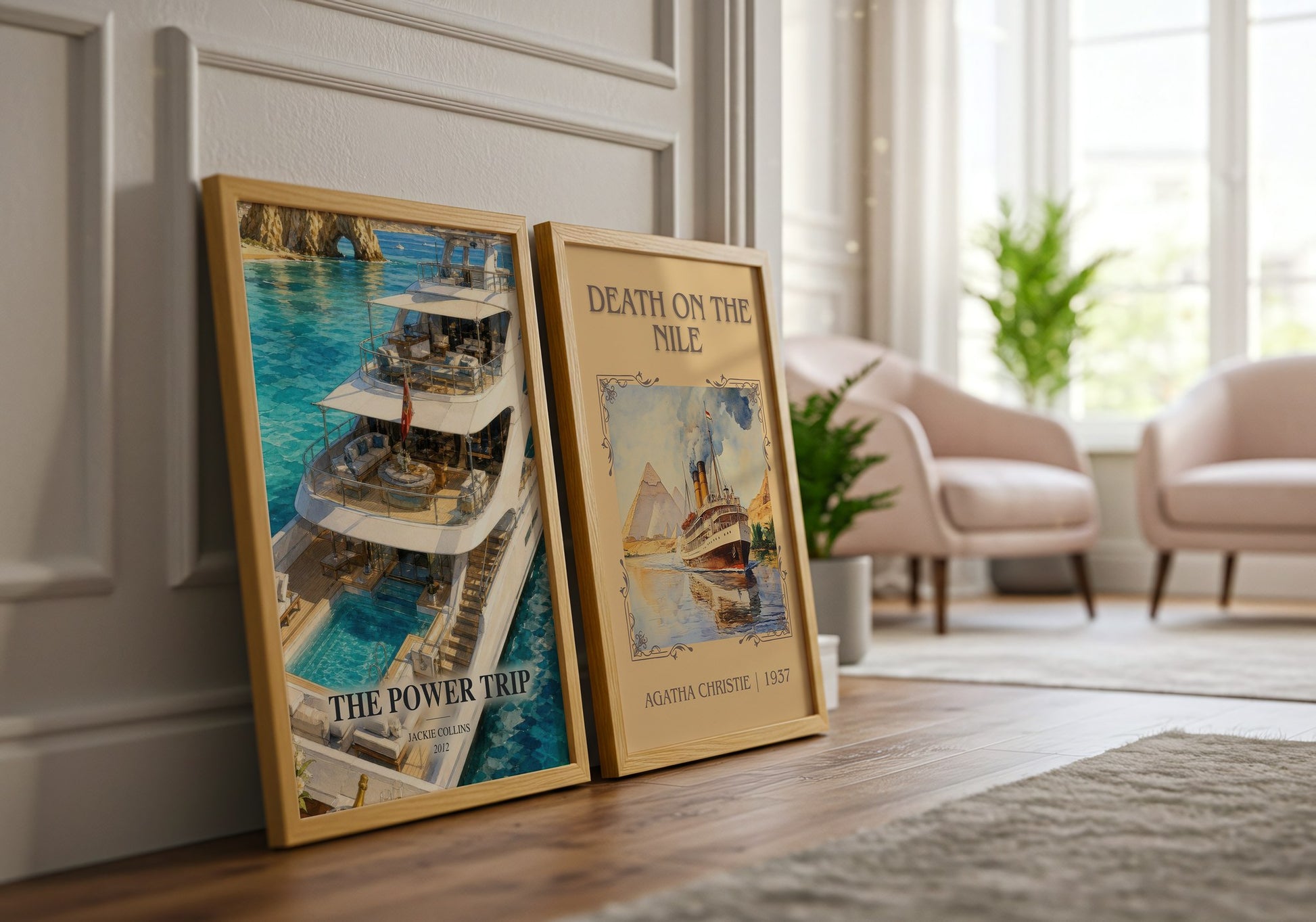 The Power Trip watercolour print framed by window – literary home decor