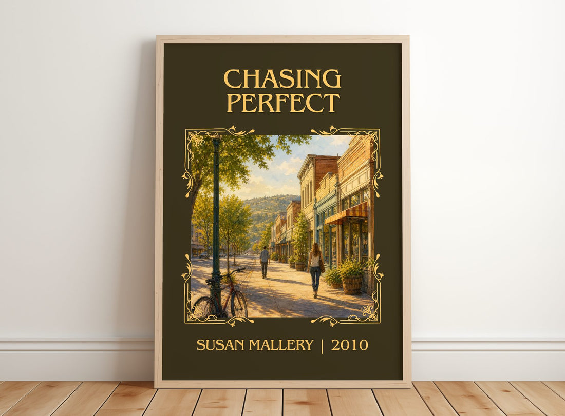 Chasing Perfect Classic Book Art Print by Susan Mallery – framed print leaning on a wooden floor