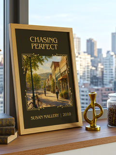 Chasing Perfect Classic Book Art Print by Susan Mallery – framed print on a city-view windowsill