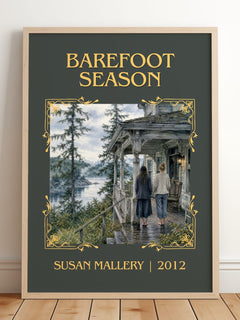 Barefoot Season Classic Book Art Print by Susan Mallery – framed print leaning on a wooden floor