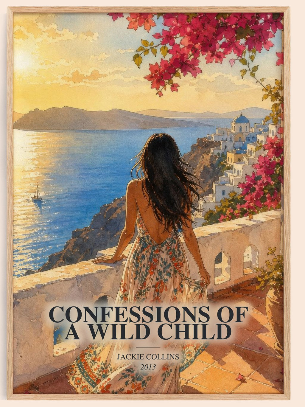 Confessions Of A Wild Child watercolour book poster by Jackie Collins – framed literary art print