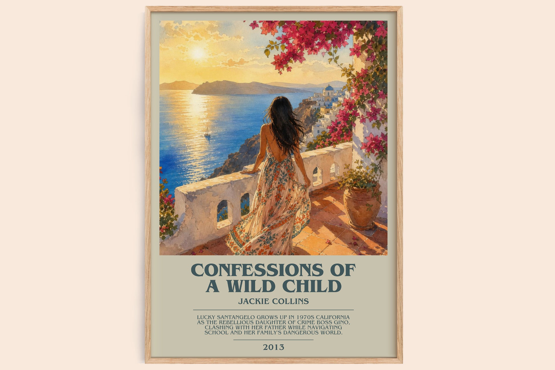 Confessions Of A Wild Child bookish book poster by Jackie Collins – framed literary art print