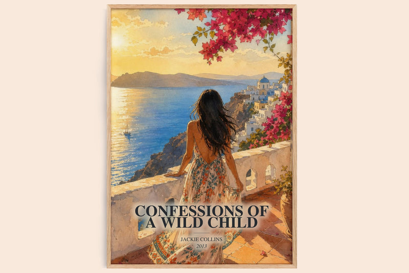 Confessions Of A Wild Child watercolour book poster by Jackie Collins – framed literary art print
