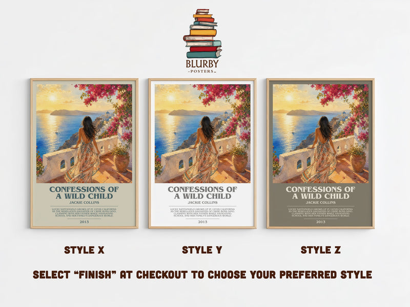 Confessions Of A Wild Child bookish print in frame leaning in hallway – contemporary fiction wall art