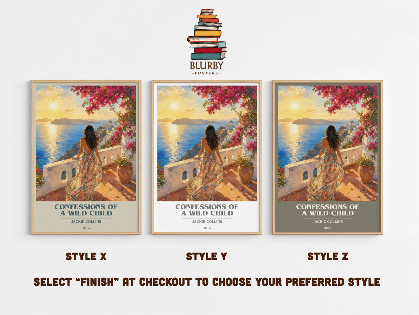 Confessions Of A Wild Child book cover print in frame leaning in hallway – contemporary fiction wall art