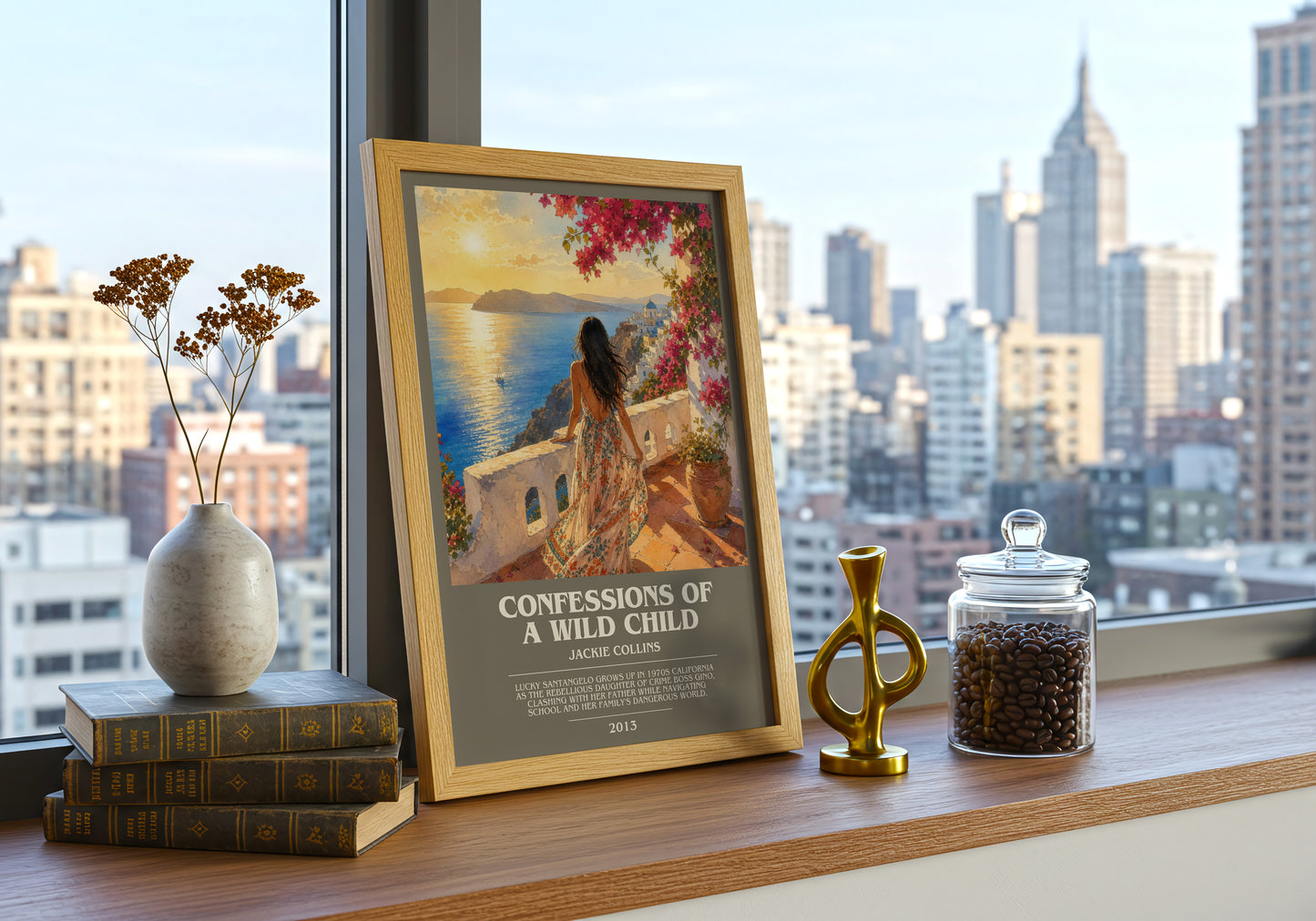 Confessions Of A Wild Child bookish print framed by window – literary home decor