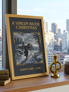 A Virgin River Christmas Classic Book Art Print by Robyn Carr – framed print on a city-view windowsill